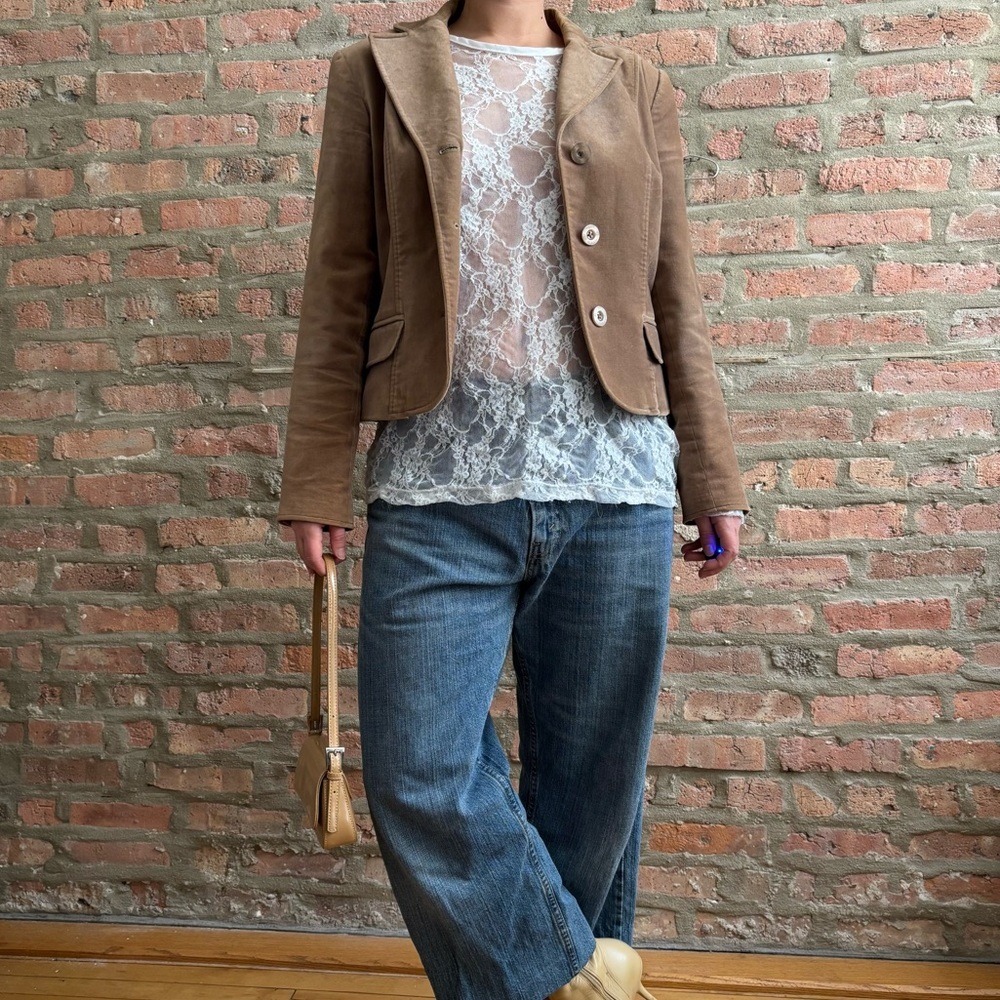 Velvety Tan Blazer Jacket y2K vibe size medium (8)